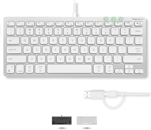 Macally USB C Wired Keyboard for Mac (USB C + USB A) Compatible