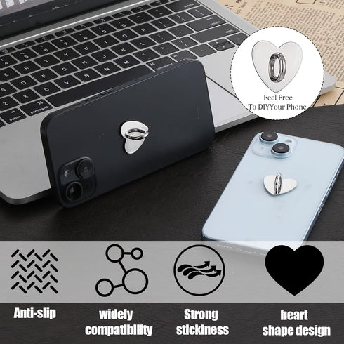 Ptwola 16 Pcs Phone Ring Holder Grip Heart Shaped Adhesive Metal Finger Ring Stand Universal Finger Grip for Cell Phone