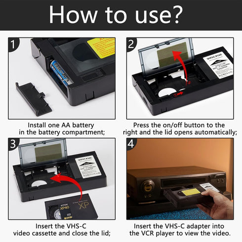 Bingxue Cassette Cassette VHS-C Tape Adapter for Camcorders Motorized VHS VHS-C to VHS Ideal for VCR Player, Video