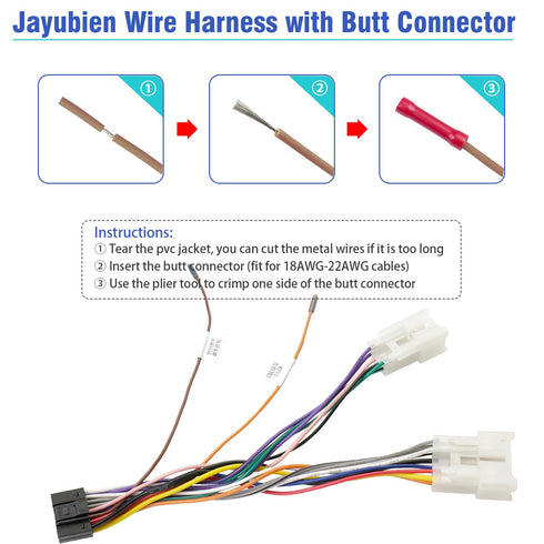 16Pin ISO Android Radio Stereo Wiring Harness with Butt Connector, SWC Cable Replacement for Toyota and Subaru