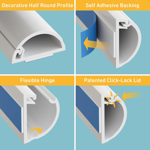D-Line Half Round Cord Hider, Patented Cable Cover for Hiding TV Wall Mount Wires, White