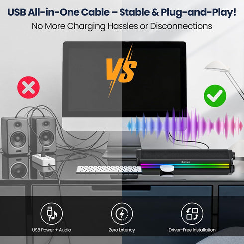 GTIMLMC Computer Speakers for Desktop, Stereo Sound PC Speakers with RGB LED Light, Type C-USB Input, Easy-Control