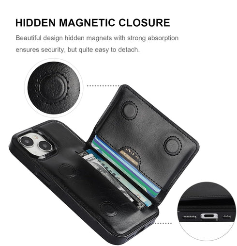 KIHUWEY iPhone 15 Wallet Case, Credit Card Holder, Premium Leather Kickstand, Shockproof Cover (Black)