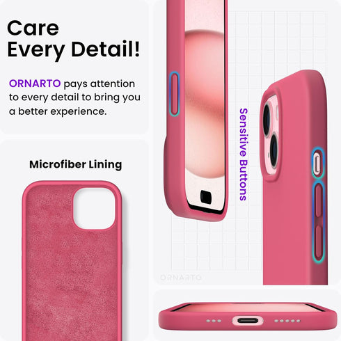 ORNARTO 15 6.1, 3 6.1 Inch, Compatible with iPhone Case Slim Liquid Silicone Layers Full Covered Soft Gel Rubber Phone