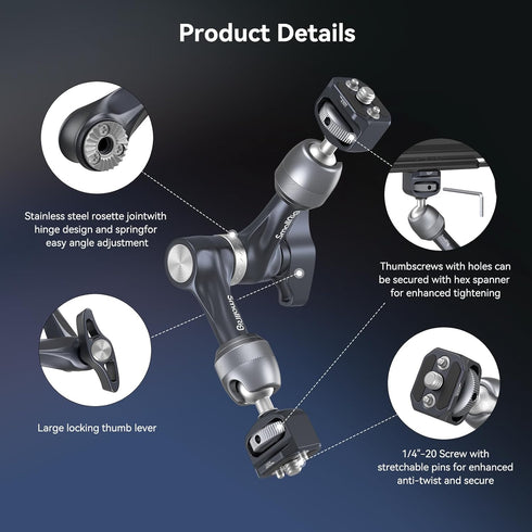 SmallRig 7" Rosette Magic Arm, Camera Monitor Mount, Articulating Arm with 1/4"-20 Screws and Anti-Twist Pins, Max Load