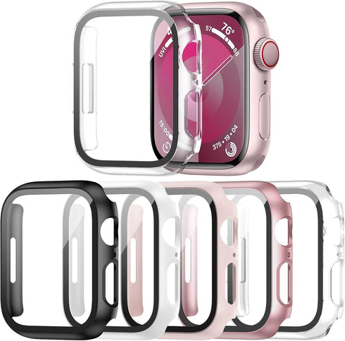 Haojavo 5 Pack Case with Tempered Glass Screen Protector for Apple Watch Series 9 8 7 41mm, Slim Fit Cover