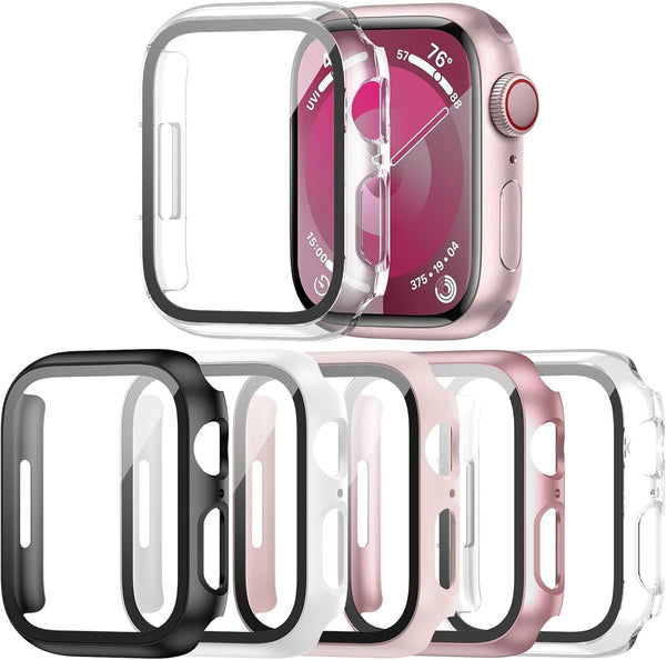 Haojavo 5 Pack Case with Tempered Glass Screen Protector for Apple Watch Series 9 8 7 41mm, Slim Fit Cover