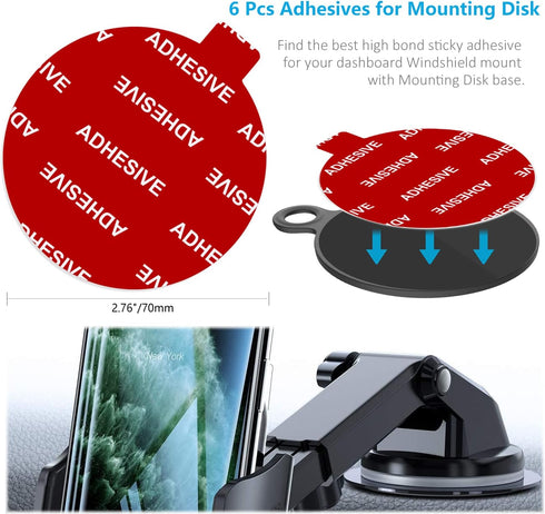 Sticky Adhesive Replacement for Windshield Camera Holder, 6pcs 2.76"(70mm) VHB Circle Double-Sided Adhesive Tapes for Dashboard Suction Cup Mount, Mounting Disk Pads, Dash Cam/GPS/Sucker Holder