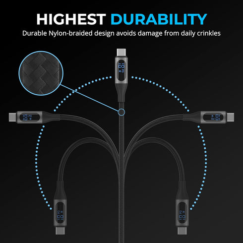 SABRENT USB C to USB C Charging Cable with Smart Display, 2M/6.6FT, 100W Charging and 480Mbps Data Transfer