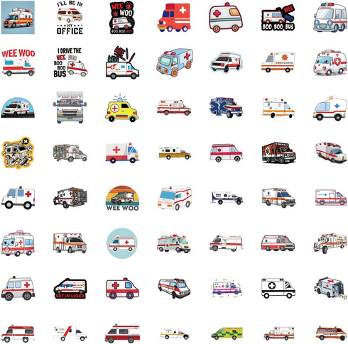 DEVMGRA 56Pcs Pack Ambulance Stickers Decals for Kids Paramedic Medical Stickers Waterproof Vinyl Water Bottle Sticker