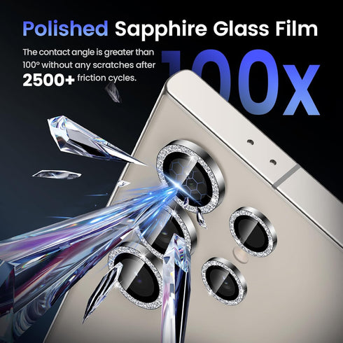 Tensea (3+2PCS) for Samsung Galaxy S24 Ultra 5G Camera Lens Protector, 9H Tempered Glass Cover, Metal Individual Ring,