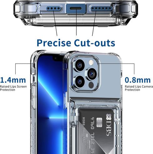 iPhone 13 Pro Max Clear Wallet Case - Heavy Duty, Shockproof, Anti-Scratch, Anti-Yellow, with Credit Card Holder, 6.7"