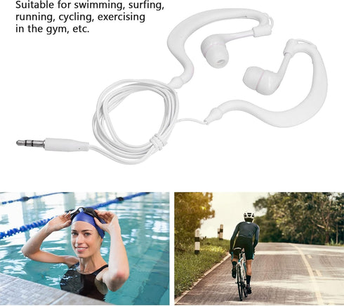 Swimming Headphones 3.5mm Plug, IP68 Waterproof Conduction Earbuds, Water Resistant for Running, Surfing, Diving - White