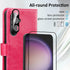 MONASAY Hot-Pink Wallet Case for Samsung Galaxy S24 5G, 6.2", RFID Blocking, with Lens & Glass Screen Protector, Credit