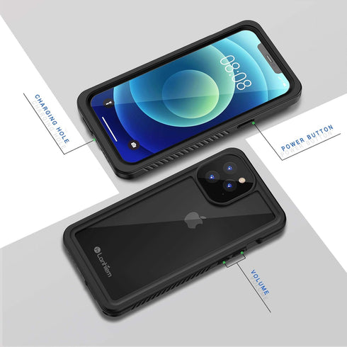 Lanhiem IP68 Waterproof Dustproof Case for iPhone 12 Pro with Built-in Screen Protector - Black
