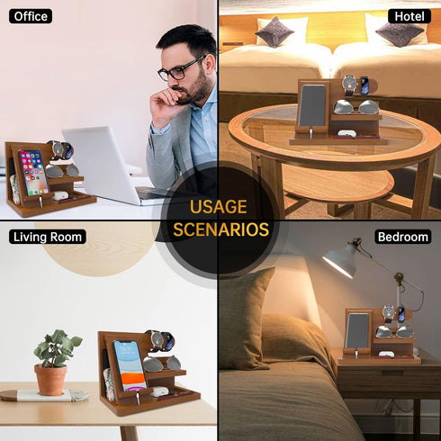 Birthday Gifts for Men, Wood Desk Organizer for Dad, Husband, Phone Docking Station, Nightstand Cool Gifts for Men