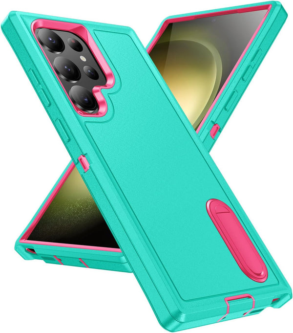 for Galaxy S24 Ultra Case, 3-Layer Military Grade Shockproof Silicone Cover with Kickstand for Samsung Galaxy S24 Ultra