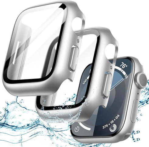 JETech Waterproof Case with Screen Protector for Apple Watch Series 9/8/7 45mm, 2 Pack Full Protective Cover (Silver)