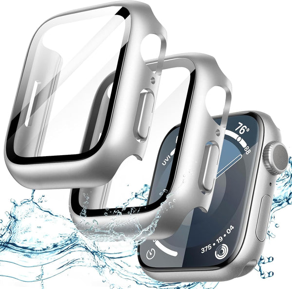 JETech Waterproof Case with Screen Protector for Apple Watch Series 9/8/7 45mm, 2 Pack Full Protective Cover (Silver)