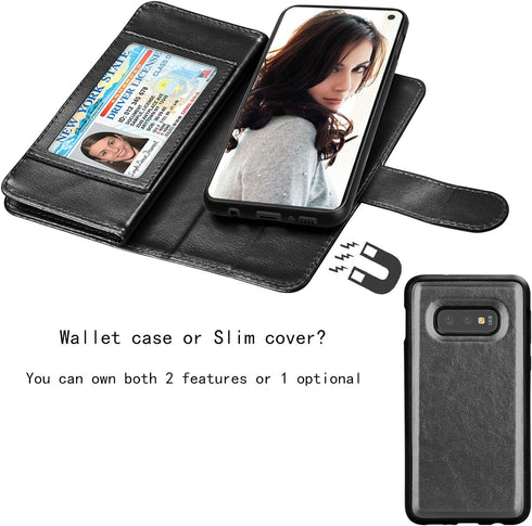 NJJEX Wallet Case for Galaxy S10E, PU Leather Flip Folio with 9 Card Slots, Detachable Kickstand, Magnetic Cover &