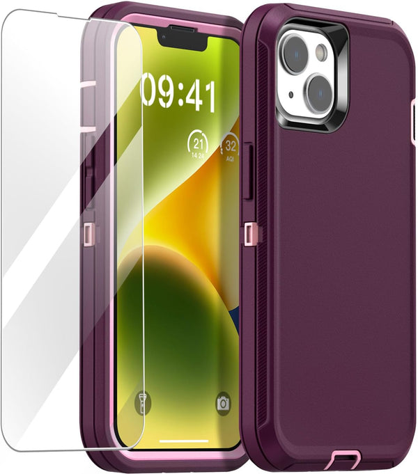 AICase iPhone 14 Plus (6.7") Heavy Duty Rugged Case with Glass Screen Protector, Shockproof & Dust Proof Military