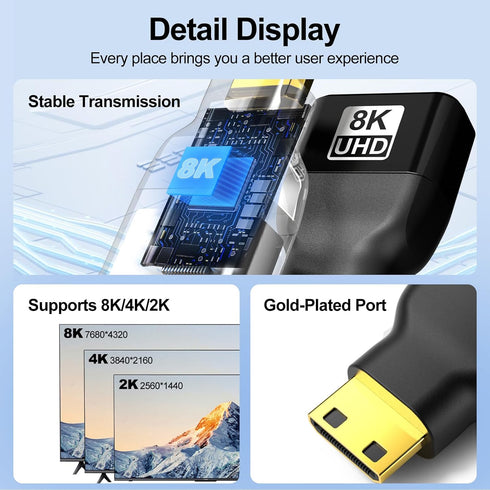 JHAOUS 8K@60Hz 4K@144Hz Mini HDMI to HDMI Adapter, Gold-Plated Converter, Female to Mini HDMI Male Adapter for DSLR