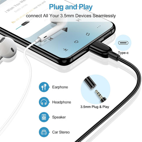 2 Pack 3.3ft 3.5mm A17 S25 S24 A16 5G A35 7 7 6, Aux Cord for Car, USB C to Audio Aux Jack Cable for Samsung Galaxy