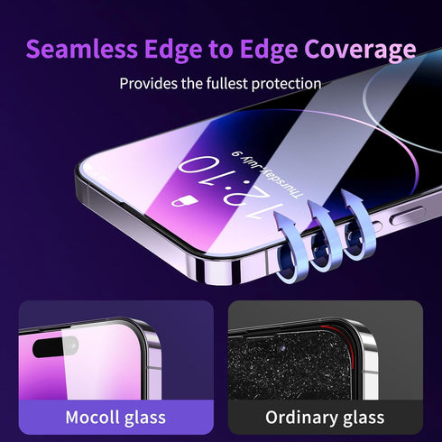MOCOLL iPhone 14 Screen Protector - Military Grade Tempered Glass, Full Coverage, Scratch Resistant, 2 Pack, Drop
