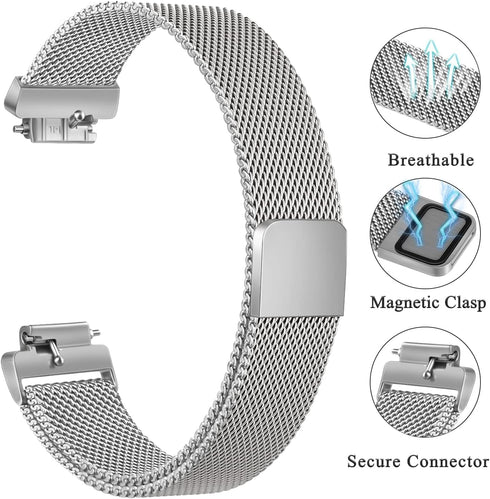 Metal Band for Fitbit Inspire 3 & Inspire 2, Breathable Stainless Steel Mesh Loop Adjustable Strap