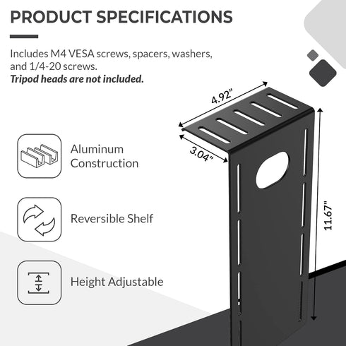 HumanCentric DSLR Monitor Mount, Camera Shelf for Desk, Light Webcam and Microphone Shelf for Monitor Arm