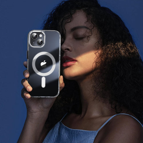 JAME Clear iPhone 15 Case, Shockproof Slim Fit, Magnetic, Compatible with MagSafe, Includes 2 Glass Screen Protectors.