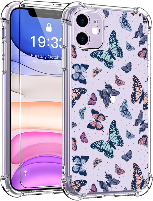 iPhone 11 Case with Screen Protector - Stylish Elegant Floral Design on Soft Clear TPU - Slim Fit Protective Phone Cover