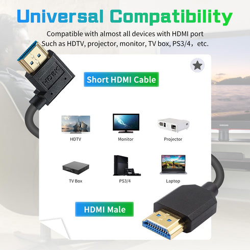 8K 90 1FT, 48Gbps 2.1 PS5 Duttek Degree HDMI Cable Left Angle Short HDMI Cord, Ultra Thin Flexible Slim Compatible