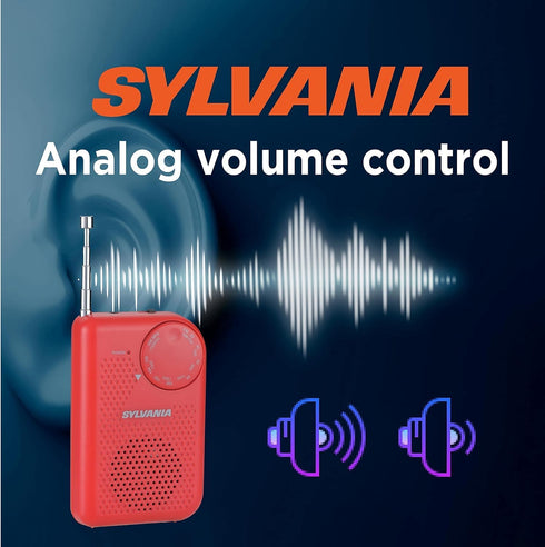 Portable AM/FM Pocket Radio with Built-In Speaker, Red