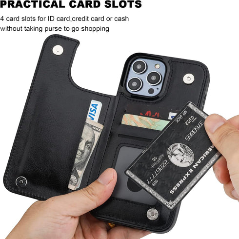 Compatible Black iPhone 14 Pro Max Wallet Case, with Card Holder, PU Leather Kickstand and Durable Shockproof Cover