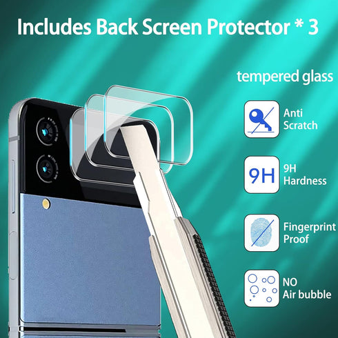 IMBZBK 9-in-1 Screen Protector for Samsung Galaxy Z Flip 4 5G: 3 Flexible Films, 3 Tempered Glass, 3 Camera Protectors.