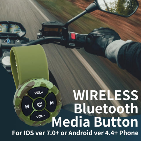 Waterproof Bluetooth Media Button Remote, Wireless Music Controller for Car, Bike, Motorcycle, Green