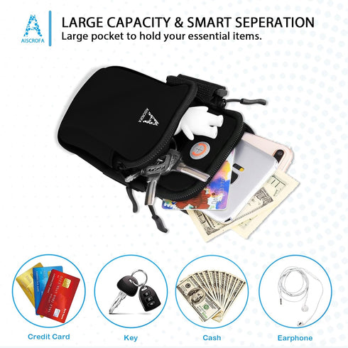 Sports Armband for Running Gym, Universal Smartphone Arm Bag with Earphone Hole, Pockets for iPhone 15, 14, 13, 12