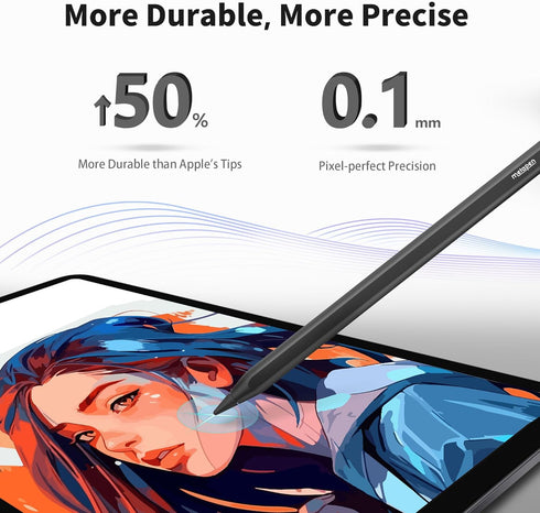 Metapen Pencil A8 for Apple iPad 2018-2024, 2X Faster Charge, Tilt Sensitive, Palm Rejection, Black