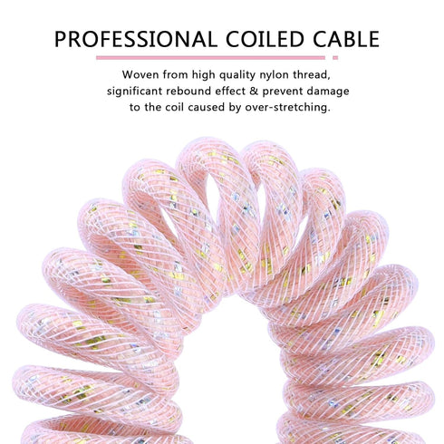 Custom Coiled USB C to A Cable for Gaming Keyboard, Double-Sleeved Starlight Braided Cable with Detachable Metal