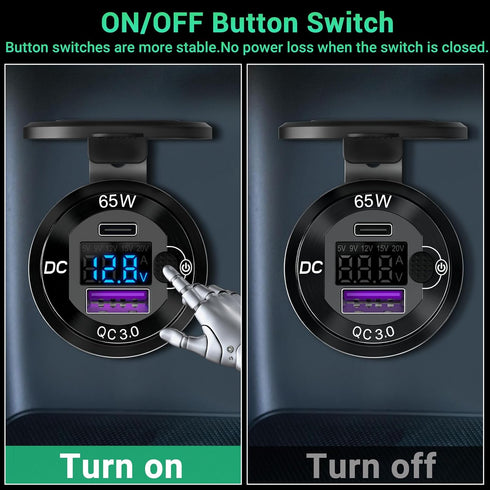 83W 12 Volt USB Outlet Built-in Boost USB C Laptop Car Charger: Ouffun 65W PD3.0 and 18W QC3.0 Car USB Port