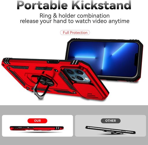 SunStory iPhone 13 Pro Max Case with HD Screen Protector & Slide Camera Cover, Red