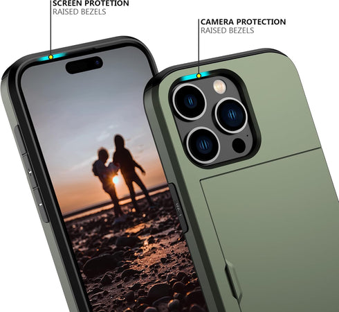 Nvollnoe iPhone 15 Pro Case with Card Holder, Heavy Duty Protective Dual Layer Shockproof Wallet Cover