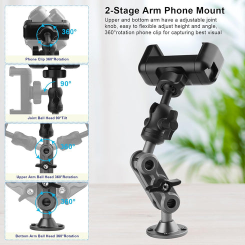 Mippko Stand,360 2-Stage 3.5~7.5" Wall Mount Phone Holder Drilling Base Heavy Duty iPhone Adjustable Arms Mount