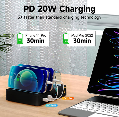 USB Charging Station - 4-Port Fast Charging Dock for Multiple Devices - Smart Charging Station