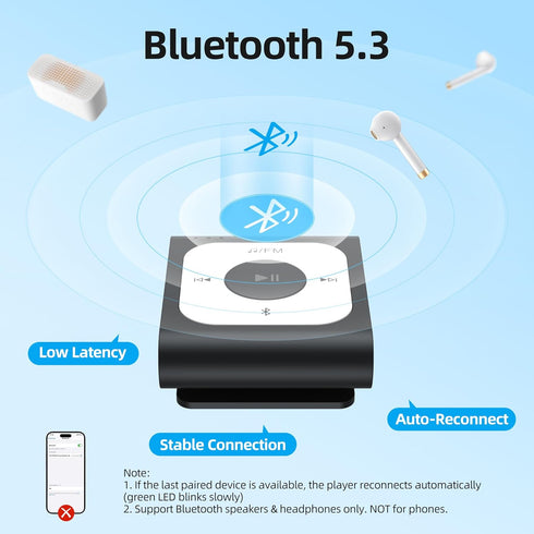 AGPTEK 64GB MP3 A53PL Clip Player with Bluetooth, Portable Music Player with FM Radio, Shuffle, No Phone Needed