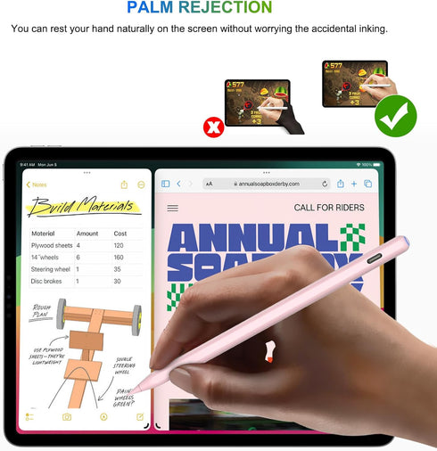 iPad Pencil 2nd Generation with Wireless Charging, Tilt & Palm Rejection, Magnetic Stylus for iPad Pro, Air, Mini (Pink)