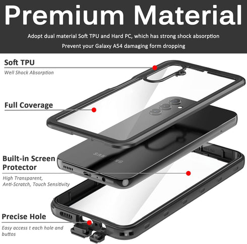 Miimall Waterproof Case for Samsung Galaxy A54 5G, Built-in HD Clear Screen Protector, Full Shockproof Bumper