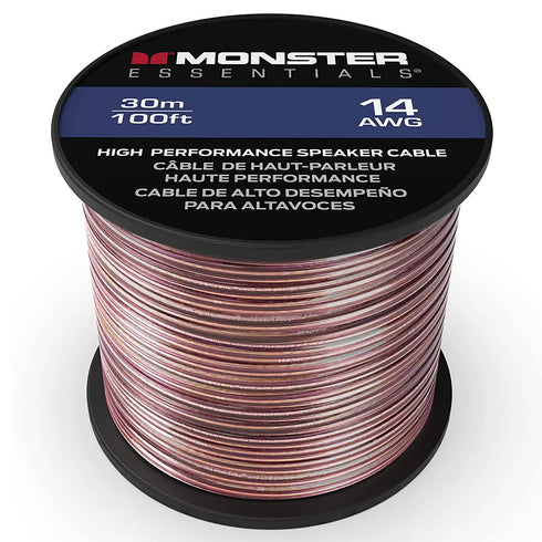 Monster XP Copper Clad Aluminum (CCA) Speaker Wire, 14 Gauge Cable 100 FT Spool, Ideal for Home Cinema