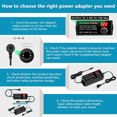 minidodoca 72W 3V 36V 13 3V 36V 2000mA Power Supply Adjustable DC ~ Variable Universal Switching AC/DC Adapter AC to DC